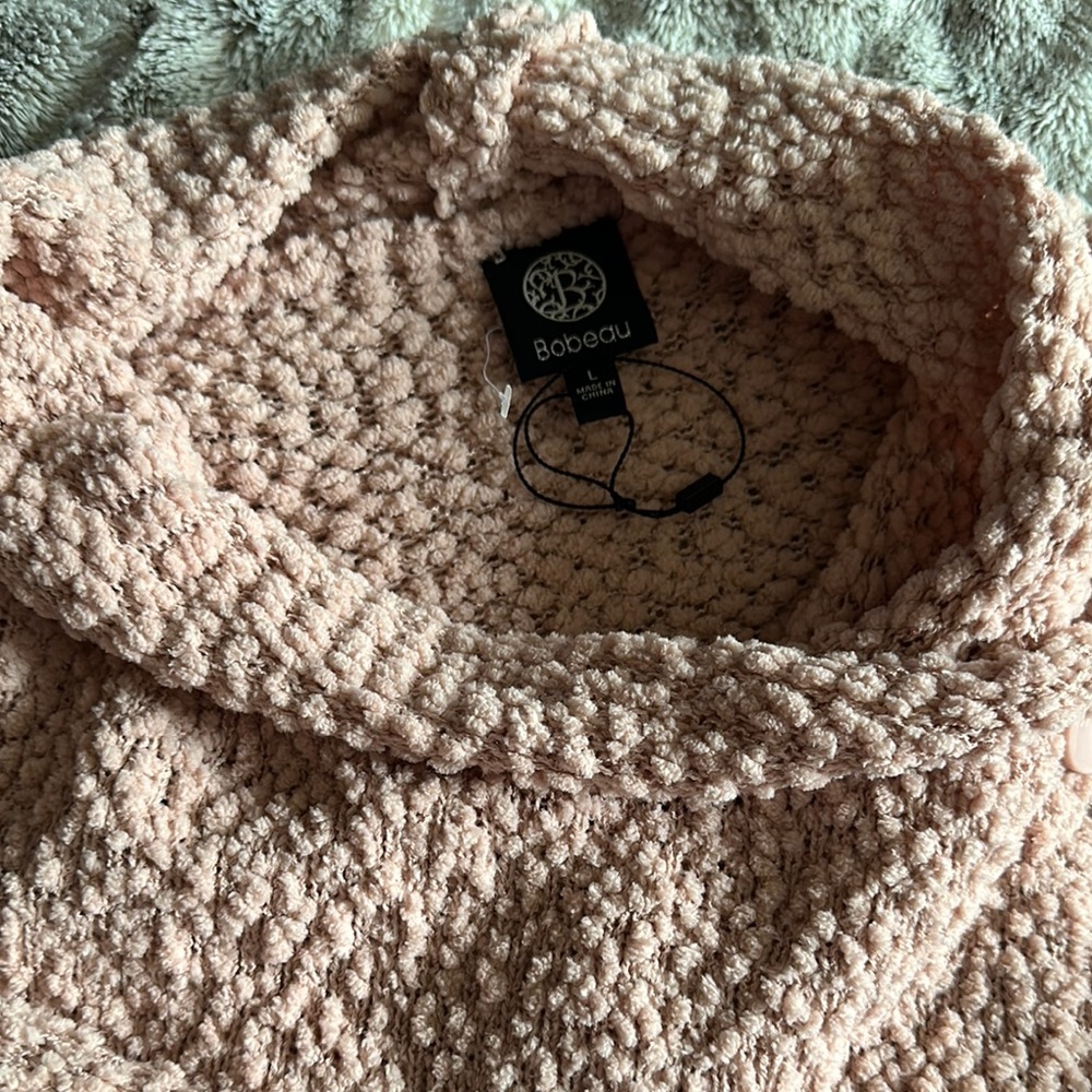 Bobeau Pink Textured Cowl Neck Sweater